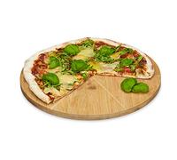 Relaxdays Plato para Pizza, Redondo, Resistente, Porciones Uniformes, Bambú, 1 Ud., Marrón