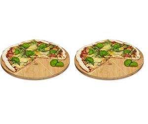 Relaxdays Plato para Pizza, Redondo, Resistente, Porciones Uniformes, Bambú, 1 Ud, Marrón, 33 cm (Paquete de 2)