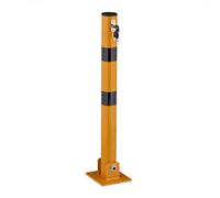 Relaxdays Plegable Pivote Aparcamiento Acero, Bloqueo Plaza, Cepo Parking Suelo 65 cm, con Cerradura, Amarillo y Negro