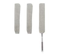 Relaxdays Barra Plumero Telescópico Plano L con 3 Fundas Microfibra Lavables, Limpiapolvo Electrostático, 63-115 cm, Gris, Poliéster