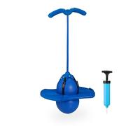 Relaxdays Pogo Ball, Saltador Niños, hasta 100 kg, Juguete Pelota Saltarina Exterior, 74 x 39 x 29 cm, con Asas, Azul, Plástico, Caucho