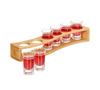 Relaxdays Porta chupitos, con 6 Vasos 4 andeja Diseño Curvo, Idea de Regalo, Soporte Licores de Bambú, Natural