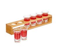 Relaxdays Porta chupitos, con 6 Vasos 4 andeja para 6 Chupitos, Idea de Regalo, Soporte Licores de Bambú, Natural