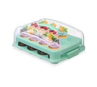 Relaxdays Porta tartas para 24 muffins transparente,turquesa