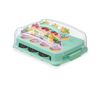 Relaxdays Porta Tartas para Muffins, 24 Cupcakes y Magdalenas, 2 Pisos, Asa, 16 x 37,5 x 28,5 cm, Portatartas, Turquesa