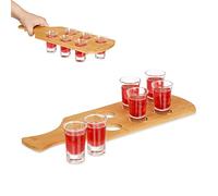 Relaxdays Porta Vasos 4 cl, Bandeja para 6 Chupitos, Idea de Regalo, Soporte Licores de Bambú, Natural, 7 x 40 x 14 cm