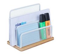 Relaxdays Portacartas de metal y bambú en blanco blanco,marrón claro