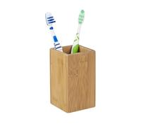 Relaxdays Vaso Cuadrado para cepillos de Dientes, diseño Natural, bambú Recubierto de Poliuretano, 11 x 6,5 x 6,5 cm, Portacepillos Baño, Revestimiento PU, Poliéster, 6,5 x 6,5 x 11 cm