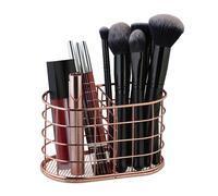 Relaxdays Portalápices 2 Compartimentos, Soporte Brochas Baño, Metal, Cubo Bolis Escritorio, 9 x 15 x 8 cm, Rosa Dorado, Hierro