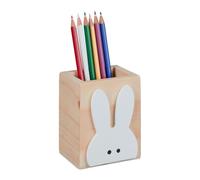 Relaxdays Portalápices con diseño de conejito blanco,marrón claro