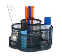 Relaxdays Portalápices 7 Compartimentos, Giratorio, Organizador Acero para Escritorio, 10,5 x 16 x 17 cm, Antracita