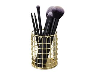 Relaxdays Portalápices Moderno Metal, Organizador Brochas Redondo, Escritorio, Baño, Tocador, 10x8cm, Dorado