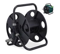 Relaxdays Carrete, 30 m, Acero, plástico, Soporte para Manguera de pie, HBT 38 x 42 x 31 cm, Negro/Gris Portamangueras, 1/2", Enrollamangueras