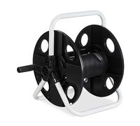 Relaxdays Portamangueras, para Mangueras de 30 m 1/2", Acero, Plástico, Enrollamangueras, 38 x 42 x 31 cm, Negro/Blanco