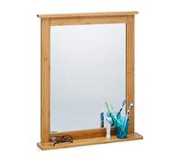 Relaxdays portaobjetos, Colgar, Espejo de Pared Bambú, Grande, con Balda, Colgante, Marco de Madera, para Baño o Salón, Marrón Natural, 68 x 56 x 9,5 cm