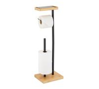 Relaxdays Portarrollos baño con balda para móvil marrón claro,negro