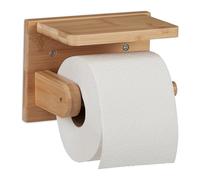 Relaxdays Estante Portarrollos Baño de Pared, con Balda, Soporte Rollo Papel Higiénico, Madera Bambú, 12 x16 x 10 cm, Natural, 12 x16 x 10,3 cm