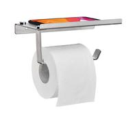 Relaxdays Portarrollos Baño de Pared, con Balda, Soporte Rollo Papel Higiénico, Acero Inoxidable, 8x18x9,5 cm, Plateado