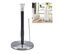 Relaxdays Portarrollos Cocina Vertical, Acero Inoxidable, Plateado/Negro | Soporte Rollos Papel Encimera, 33 x 17 cm