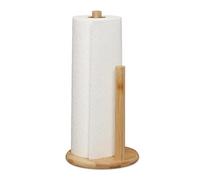 Relaxdays Portarrollos Cocina Vertical, Bambú, Soporte Rollos con Tope, 28 x 14,5 cm, Sujetarrollos Redondo, Natural