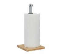 Relaxdays Portarrollos Cocina Vertical, Bambú y Acero Inoxidable, Soporte Rollos Cuadrado, 35 x 16 x 16 cm, Natural/Gris