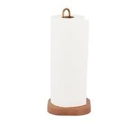 Relaxdays Portarrollos Cocina Vertical, Madera de Haya, Cuadrado, Soporte Rollos Encimera, 30,5x13x13 cm, Natural/Dorado