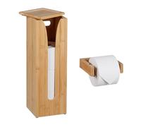 Relaxdays Portarrollos de Baño 2 Piezas, Bambú, para 4 Rollos, Soporte para Pared y Caja para Recambios de Pie, Natural, 43 x 14 x 14 cm