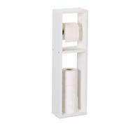 Relaxdays Toilettenpapierhalter in Weiß Portarrollos de Papel higiénico, Madera de Nogal, Montaje en Pared o de pie, Soporte para Rollos de Repuesto, 70 x 20 x 13 cm, Color Blanco, 100%