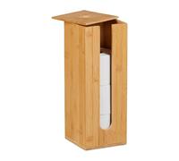 Relaxdays Portarrollos Papel Higiénico, 4 Rollos Repuesto, Bambú, 40,5x15x15 cm, Soporte para Recambios, Tapa, Natural, Silicona, Tablero de Fibras