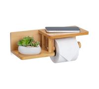 Relaxdays Portarrollos Papel Higiénico con Baldas, para Móvil, Porta Rollos de Bambú, Baño, 9 x 31 x 12,5 cm, Natural