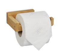 Relaxdays Portarrollos Baño Pared Abierto, Soporte Papel WC, Bambú, Adhesivo, Dispensador Rollo, 4x14x9 cm, Natural
