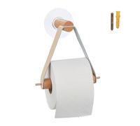 Relaxdays Portarrollos Baño Madera y Polipel, Mural, Colgador Banda, Adhesivo, Dispensador Rollo: 18x18x8 cm, Natural, 18 x 18 x 8 cm Aprox