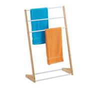 Relaxdays Portatoallas de Pie Bambú y Hierro, 3 Barras, Baño, Dormitorio, 98 x 62 x 30 cm, Escalonado, Natural y Blanco