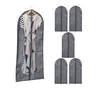 Relaxdays Portatrajes Largos en Set de 6, con Cremallera, 135 x 60 cm, Tela no Tejida, Funda Ropa, Gris y Transparente