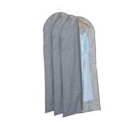 Relaxdays Portatrajes Largos Set de 3, con Cremallera, 135 x 58 cm, Funda Protectora Traje, Vestido, Gris y Transparente