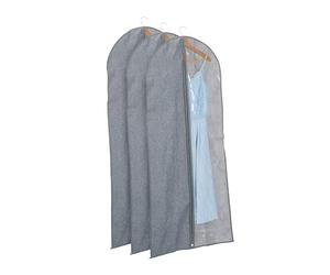 Relaxdays Portatrajes Largos Set de 3, con Cremallera, 135 x 58 cm, Funda Protectora Traje, Vestido, Gris y Transparente