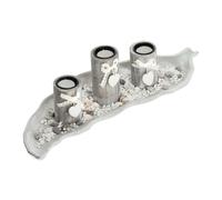 Relaxdays Portavelas Bandeja y Piedras Decorativas, 50,5 cm, Centro Mesa Salón, Comedor, Estilo rústico, Beige y Blanco