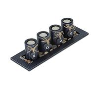 Relaxdays Portavelas con Bandeja y Piedras Decorativas, 39,5 cm Largo, Centro Mesa Salón, Candeleros «Home», Negro