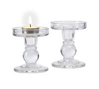 Relaxdays portavelas de Cristal, Set de 2, para Velas Pilar y candelabro, 8,5x8,5 cm, Transparentes