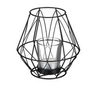 Relaxdays Portavelas Rejilla, Diseño Geométrico, Soporte Velas, Vaso Cristal, Metálico, Decoración Mesa, 14x14 cm, Negro, Hierro