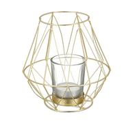 Relaxdays Portavelas Rejilla, Diseño Geométrico, Soporte Velas, Vaso Cristal, Metálico, Decoración Mesa, 14x14cm, Dorado