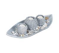 Relaxdays Portavelas con Cuenco Decorativo y Velas Pequeñas, Centro de Mesa, DM-Arena, 1 Ud, 38,5 cm Largo, Gris