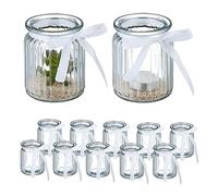Relaxdays Pack de 12 portavelas transparentes blanco,transparente