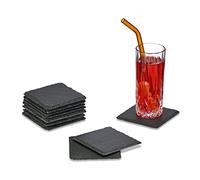 Relaxdays Posavasos de Pizarra, Set de 10, Apoyavasos para Bebidas Cuadrados, 10 x 10 cm, Platos para Sushi, Antracita