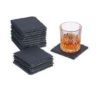 Relaxdays Juego, 10 x 10 cm Posavasos de Pizarra, Set de 16, Apoyavasos para Bebidas Cuadrados, Platos para Sushi, Antracita