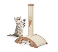 Relaxdays Columna Poste Rascador para Gatos con Base Arco Sisal, Árbol Mininos con Juguetes, Hogar, Marrón, Fibra Vegetal, 52 x 42 x 22 cm Aprox