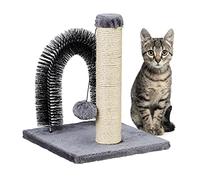 Relaxdays Poste Rascador para Gatos con Cepillo, 2 en 1, Poste Sisal, Cuidado y Juego, Arco Masajeador, 37x30x30, Gris