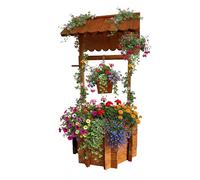 Relaxdays Pozo Decorativo para Plantar, decoración de jardín, Cubo y manivela, 114 x 56 x 56 cm, Madera, Naranja