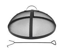 Relaxdays Protector antichispas para brasero, Ø 60 cm, In tizador, con asa, Rejilla Redonda, Acero, Negro