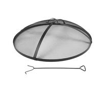 Relaxdays Protector antichispas para brasero, Ø 80 cm, Incluye atizador, asa y Rejilla, Acero Negro, 21.5 x 80 x 80 cm